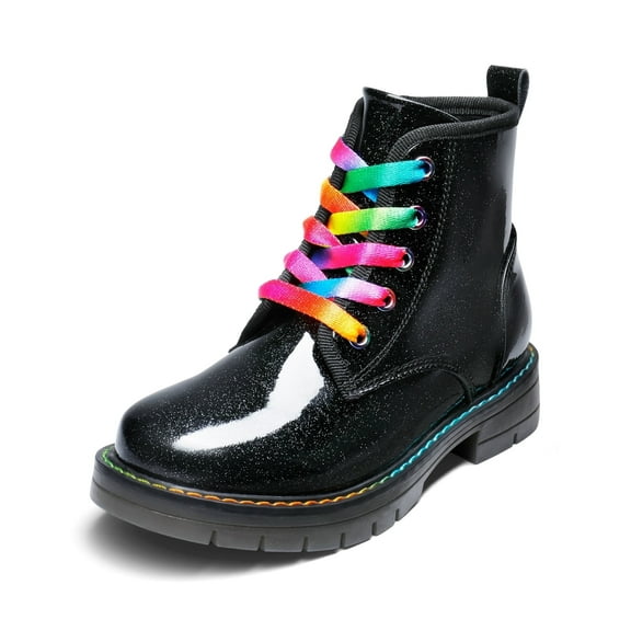 BURUDANI Kids’ Glitter Combat Ankle Boots Side Zipper & Lace-Up Design for Toddlers Little & Big Kids