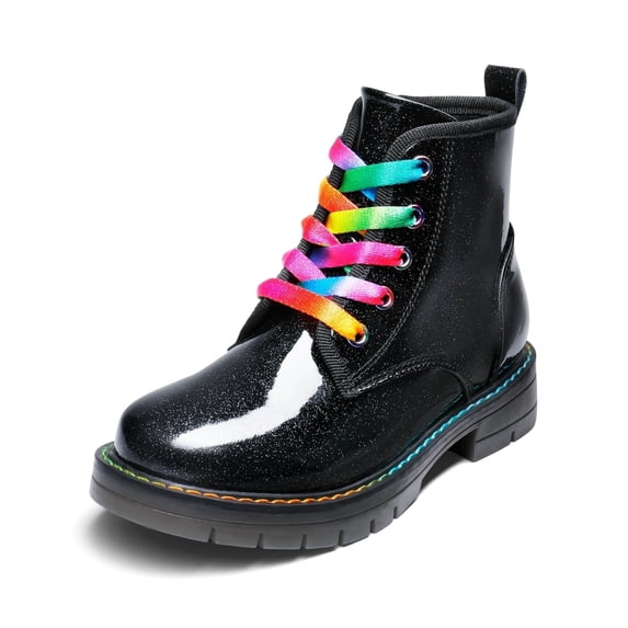 BURUDANI Kids Glitter Ankle Boots Side Zipper Combat Shoes with Lace-Up for Toddler Little Kid & Big Kid
