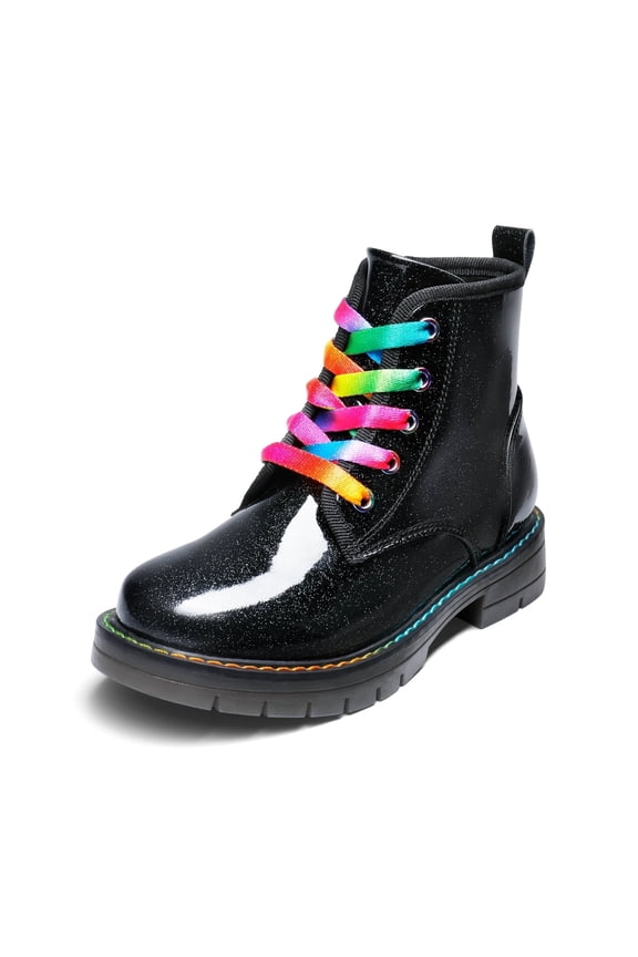 Kids’ Glitter Combat Ankle Boots Side Zipper & Lace-Up Design for Toddlers Little & Big Kids