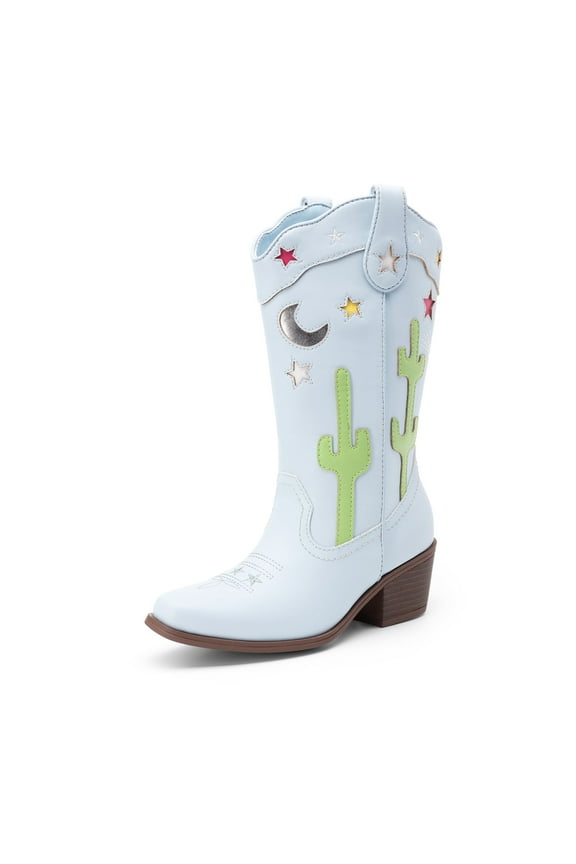 Girls Mid-Calf Cowboy Boots Square Toe Western Boots with Low Heel for Little & Big Kids