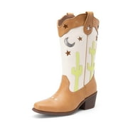 BURUDANI Girls Mid-Calf Cowboy Boots Square Toe Western Boots with Low Heel for Little & Big Kids