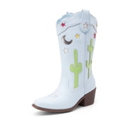 DREAM PAIRS Girls Mid-Calf Cowboy Boots Square Toe Western Boots with Low Heel for Little & Big Kids