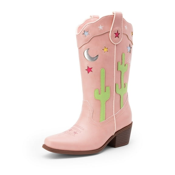 BURUDANI Girls Mid-Calf Cowboy Boots Square Toe Western Boots with Low Heel for Little & Big Kids