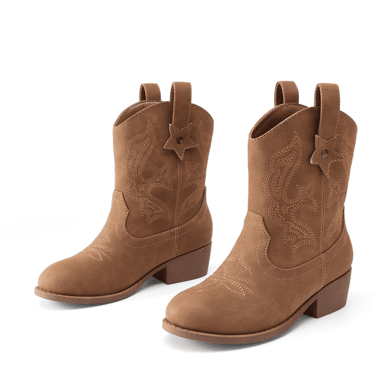 DREAM PAIRS Girls Cowboy Boots Low Heel Western Embroidered Mid Calf Cowgirl Boots for Toddler Little Kid Big Kid