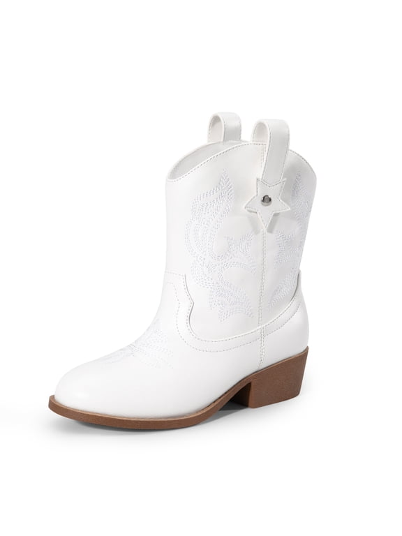 Girls Cowboy Boots Low Heel Western Embroidered Mid Calf Cowgirl Boots for Toddler Little Kid Big Kid