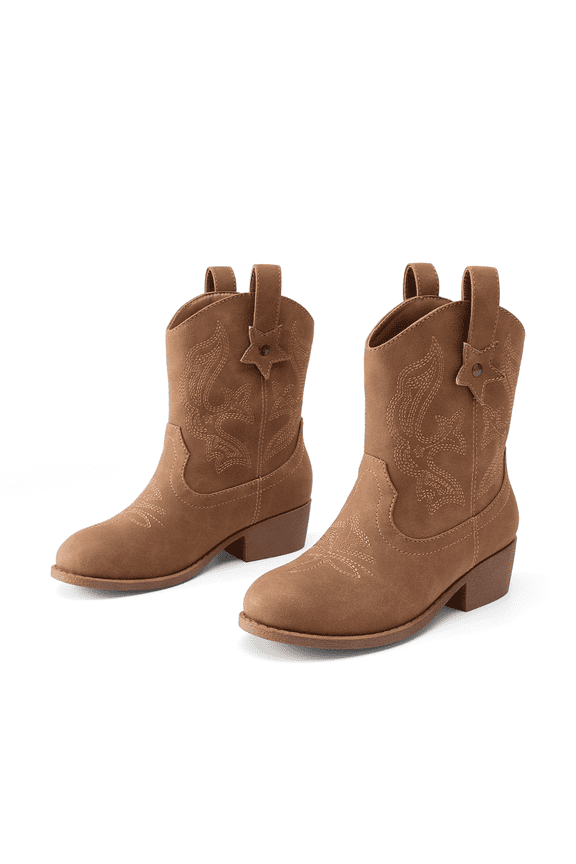 DREAM PAIRS Girls Cowboy Boots Low Heel Western Embroidered Mid Calf Cowgirl Boots for Toddler Little Kid Big Kid