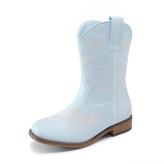 DREAM PAIRS Girls' Cowboy Boots, Mid Calf Western Cowgirl Boots with Floral Embroidery for Toddler, Little & Big Kids