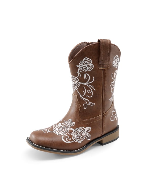 DREAM PAIRS Girls' Cowboy Boots, Mid Calf Western Cowgirl Boots with Floral Embroidery for Toddler, Little & Big Kids