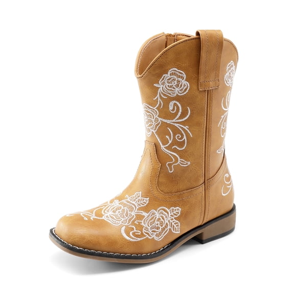 DREAM PAIRS Girls' Cowboy Boots, Mid Calf Western Cowgirl Boots with Floral Embroidery for Toddler, Little & Big Kids