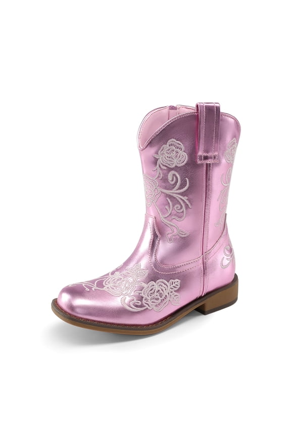DREAM PAIRS Girls' Cowboy Boots, Mid Calf Western Cowgirl Boots with Floral Embroidery for Toddler, Little & Big Kids
