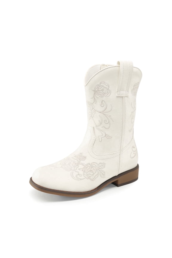 DREAM PAIRS Girls' Cowboy Boots, Mid Calf Western Cowgirl Boots with Floral Embroidery for Toddler, Little & Big Kids