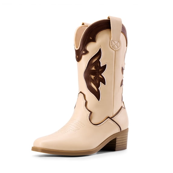 BURUDANI Girls' Western Cowgirl Cowboy Boots Glitter Rainbow Embroidered Mid-Calf Boots