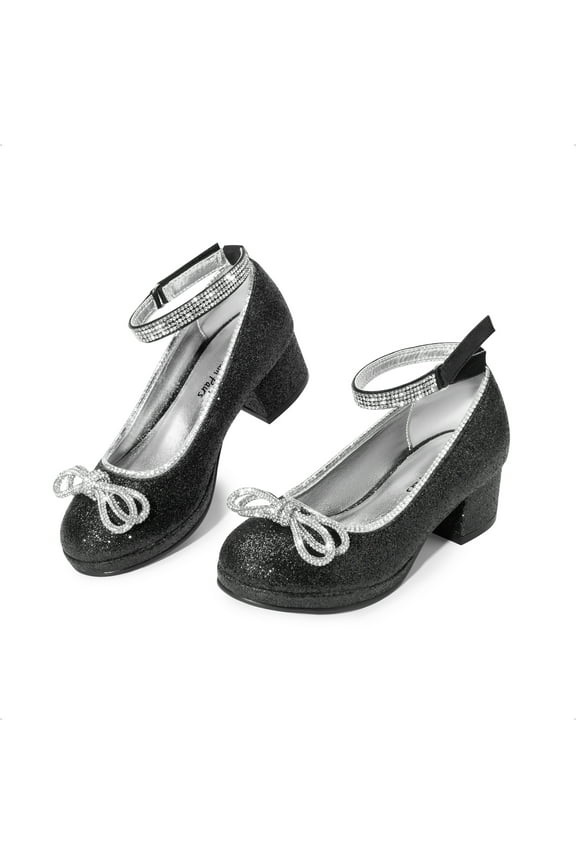 Girls Closed Toe Dress Shoes Low Heel Ankle Strap Pumps for Toddler/Little/Big Kids Party Wedding & Princess Style