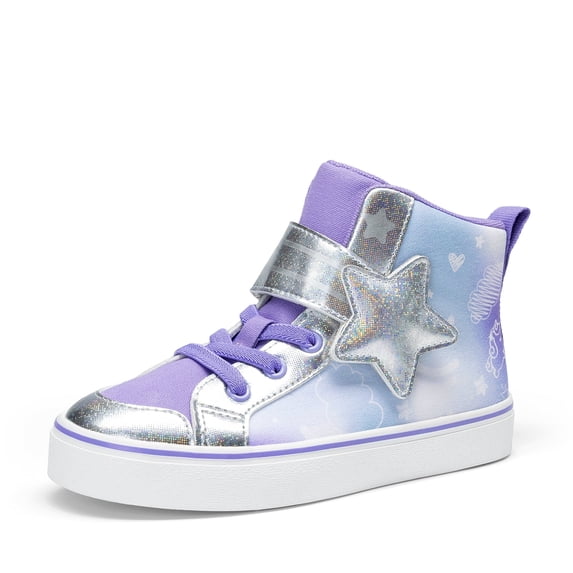 DREAM PAIRS Girls’ Star High-Top Sneakers with Hook and Loop, Sparkly Rainbow Casual Shoes