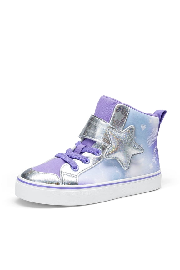 Girls’ Star High-Top Sneakers with Hook and Loop, Sparkly Rainbow Casual Shoes