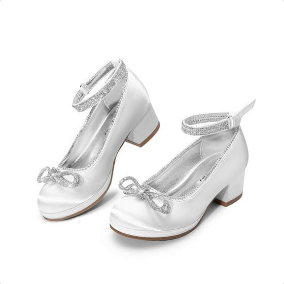 BURUDANI Girls Closed Toe Dress Shoes Low Heel Ankle Strap Pumps for Toddler/Little/Big Kids Party Wedding & Princess Style