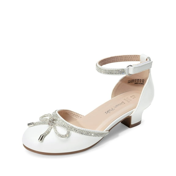 DREAM PAIRS Girls Dress Shoes Closed Toe Low Heels Ankle Strap Pumps for Toddler Little Big Kid Flower Party Wedding Princess