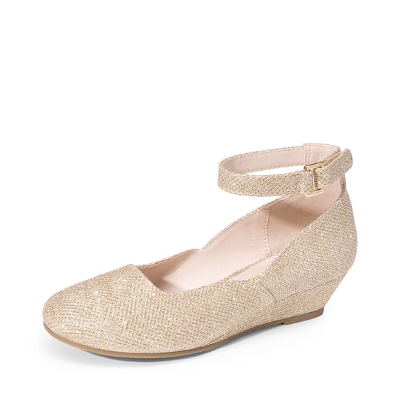DREAM PAIRS Girls Dress Shoes Low Wedge Heels Ankle Strap Wedding Flower Party Flats Shoes for Toddler Little Big Kid