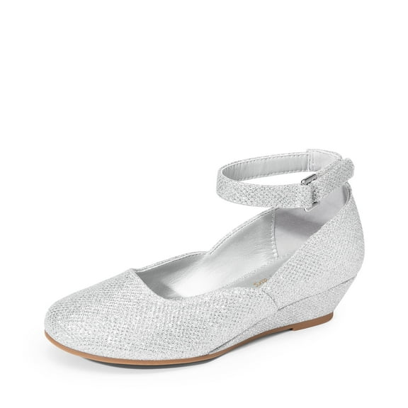 DREAM PAIRS Girls Dress Shoes Low Wedge Heels Ankle Strap Wedding Flower Party Flats Shoes for Toddler Little Big Kid