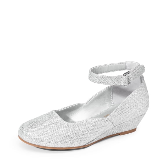 DREAM PAIRS Girls Dress Shoes Low Wedge Heels Ankle Strap Wedding Flower Party Flats Shoes for Toddler Little Big Kid
