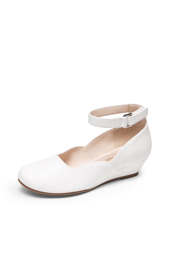 Girls Dress Shoes Low Wedge Heels Ankle Strap Wedding Flower Party Flats Shoes for Toddler Little Big Kid