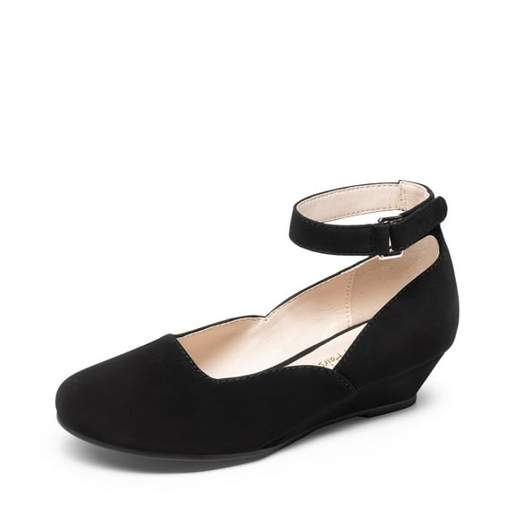 DREAM PAIRS Girls Dress Shoes Low Wedge Heels Ankle Strap Wedding Flower Party Flats Shoes for Toddler Little Big Kid