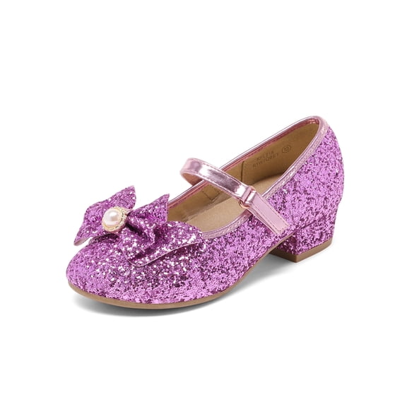 DREAM PAIRS Girls Mary Jane Dress Shoes – Glitter Low Heels for Toddler & Little Kids, Flower Party Wedding Shoes
