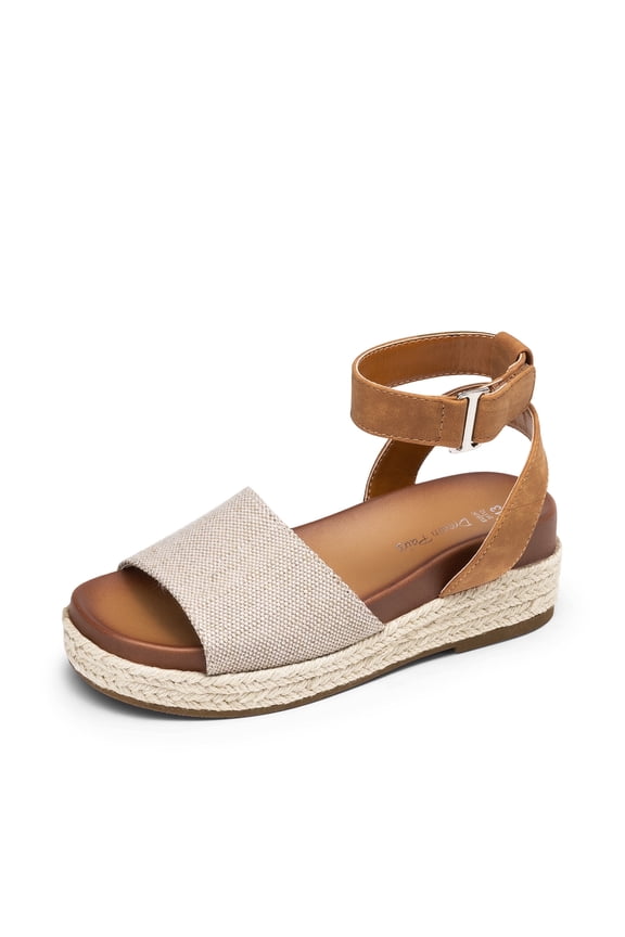 Girls Flatform Wedge Open Toe Espadrille Sandals with Buckle Ankle Strap for Little Kid/Big Kid