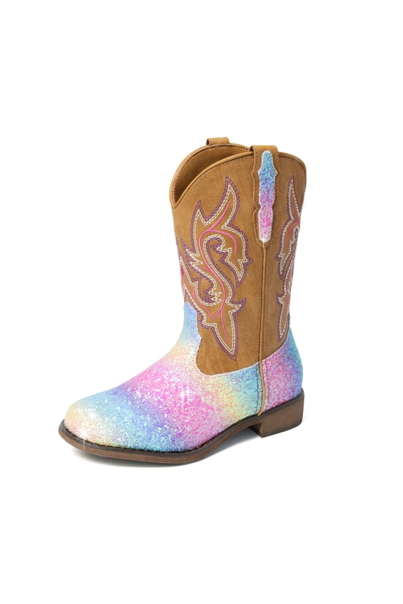 DREAM PAIRS Girls' Glitter Cowgirl Boots, Mid Calf Western Cowboy Boots for Toddler, Little & Big Kids
