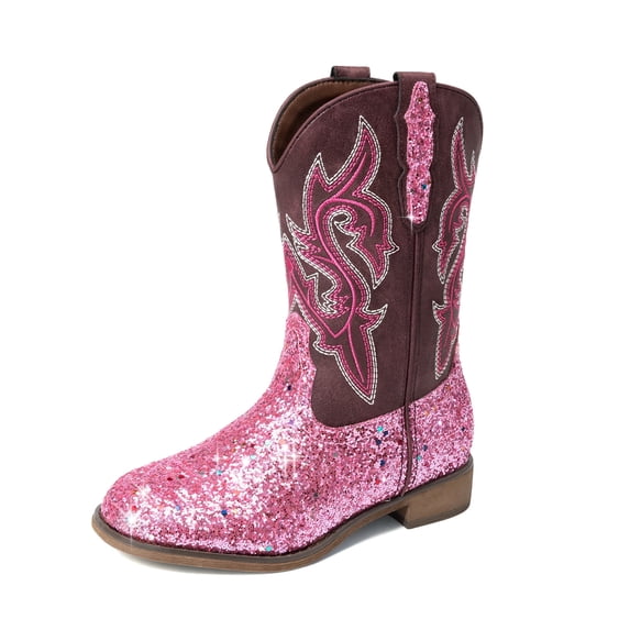 DREAM PAIRS Girls' Glitter Cowgirl Boots, Mid Calf Western Cowboy Boots for Toddler, Little & Big Kids