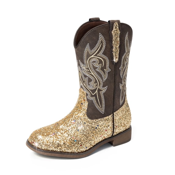 DREAM PAIRS Girls' Glitter Cowgirl Boots, Mid Calf Western Cowboy Boots for Toddler, Little & Big Kids