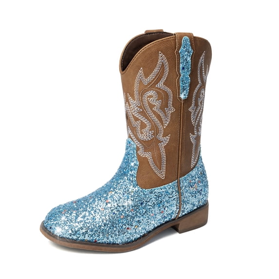 DREAM PAIRS Girls' Glitter Cowgirl Boots, Mid Calf Western Cowboy Boots for Toddler, Little & Big Kids