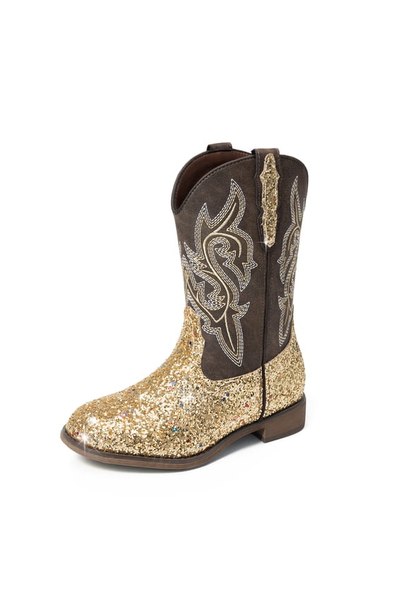 DREAM PAIRS Girls' Glitter Cowgirl Boots, Mid Calf Western Cowboy Boots for Toddler, Little & Big Kids