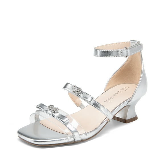 DREAM PAIRS Girls’ Low Heel Dress Sandals, Ankle Strap Pumps with Bow and Flower Details for Weddings, Parties, and Special Occasions – Little/Big Kids