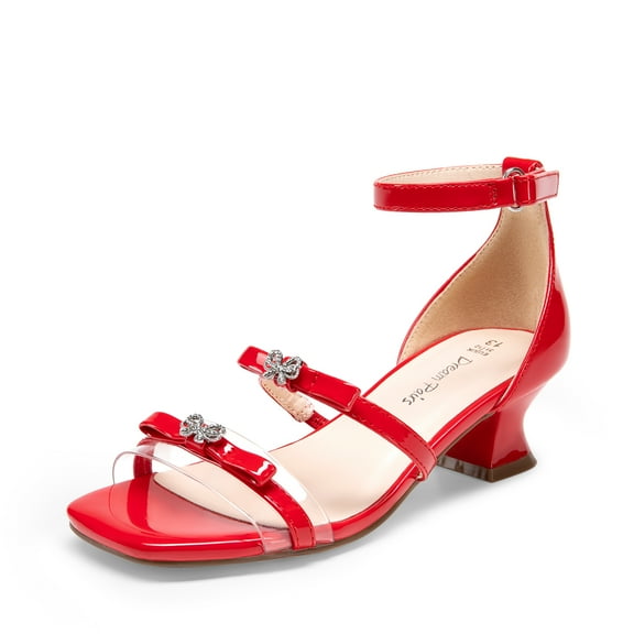 DREAM PAIRS Girls’ Low Heel Dress Sandals, Ankle Strap Pumps with Bow and Flower Details for Weddings, Parties, and Special Occasions – Little/Big Kids
