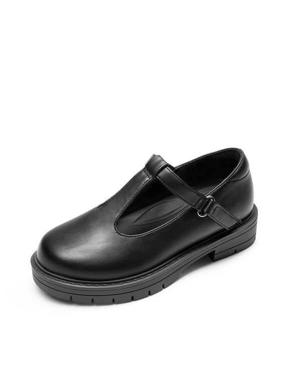 DREAM PAIRS Girls Mary Jane Dress Shoes Chunky Platform T-Strap School Uniform Flats for Toddler Little and Big Kids