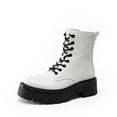 thumbnail image 1 of DREAM PAIRS Girls' Mid Calf Combat Boots, Black & White Lace-Up Boots with Side Zipper, Kids Fall Winter Fashion Shoes, 1 of 7