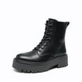 thumbnail image 1 of DREAM PAIRS Girls' Mid Calf Combat Boots, Black & White Lace-Up Boots with Side Zipper, Kids Fall Winter Fashion Shoes, 1 of 7