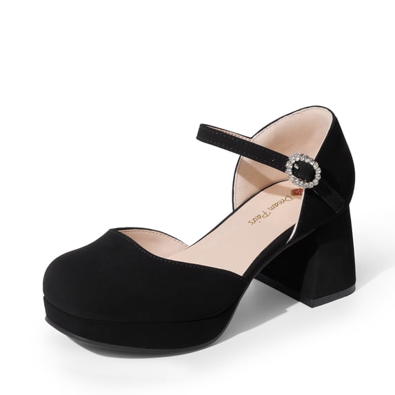 DREAM PAIRS Girls' Platform Mary Jane Pumps Chic Chunky High Heel Dress Shoes with Rhinestone Buckle Comfortable Square Toe Party Shoes for Kids