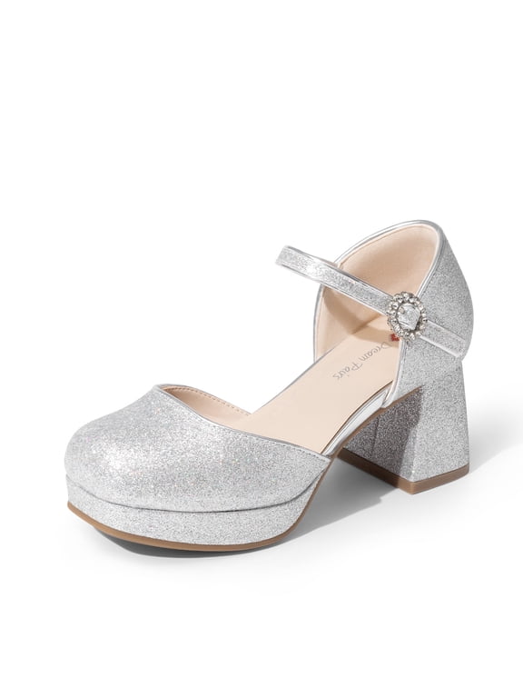 DREAM PAIRS Girls' Platform Mary Jane Pumps Chic Chunky High Heel Dress Shoes with Rhinestone Buckle Comfortable Square Toe Party Shoes for Kids