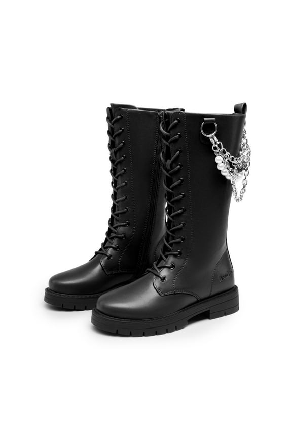 Girls Riding Boots Non-Slip Knee High Side Zipper Shoes Black Size 5 Big Kid