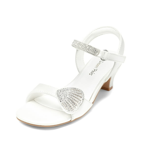 DREAM PAIRS Girls Sandals Ankle Strap Square Toe Low Heel Crystal Shell Wedding Party Flower Dress Shoes for Little Kids/Big Kids