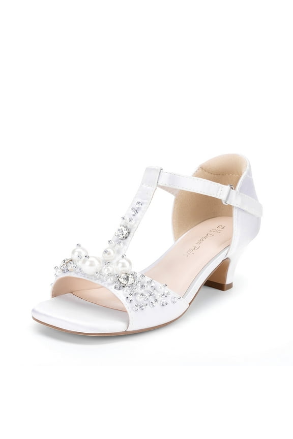 Girls Dress Sandals with Ankle Strap T-Strap Low Heel Pumps for Little & Big Kids