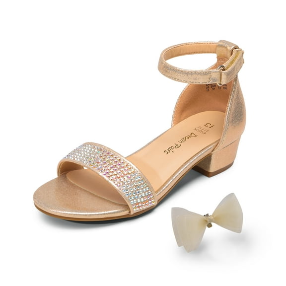 DREAM PAIRS Girls Sandals Low Heel Dress Pump Ankle Strap Interchangeable Bow Flower Wedding Party Shoes for Little Kid/Big Kid