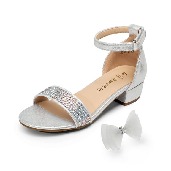 DREAM PAIRS Girls Sandals Low Heel Dress Pump Ankle Strap Interchangeable Bow Flower Wedding Party Shoes for Little Kid/Big Kid