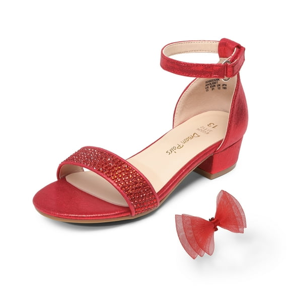 DREAM PAIRS Girls Sandals Low Heel Dress Pump Ankle Strap Interchangeable Bow Flower Wedding Party Shoes for Little Kid/Big Kid