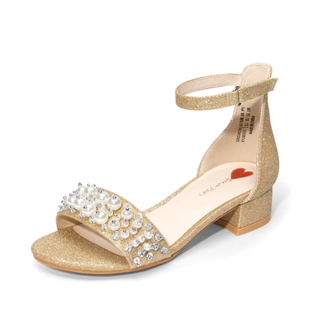 DREAM PAIRS Girls Sandals Low Heel Pump Ankle Strap Pearl Dress Flower Wedding Party Shoes for Little Kid/Big Kid