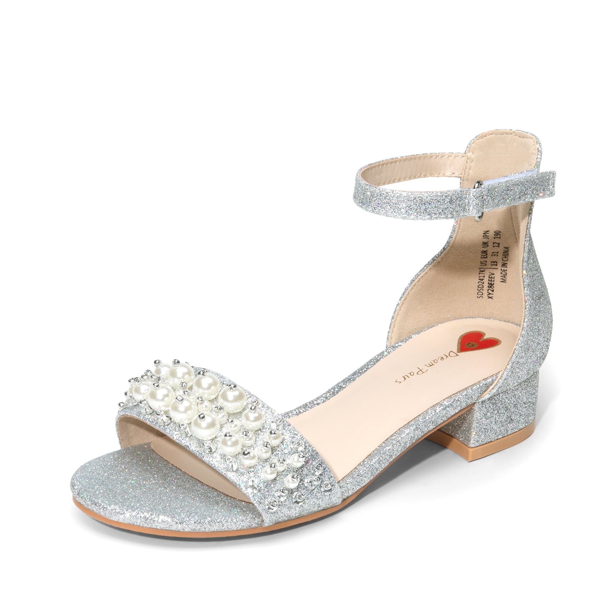 DREAM PAIRS Girls Sandals Low Heel Pump Ankle Strap Pearl Dress Flower ...