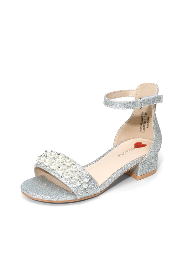 Girls Sandals Low Heel Pump Ankle Strap Pearl Dress Flower Wedding Party Shoes for Little Kid/Big Kid