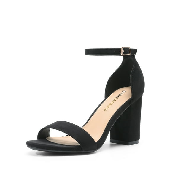DREAM PAIRS Heels for Women Chunky Block Heel Open Toe Ankle Strap 3.5 Inch Heeled Sandals for Party Date Wedding